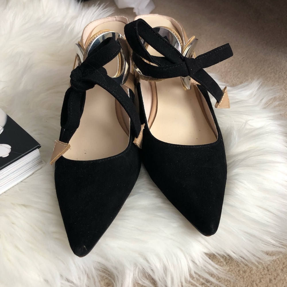 Leather Suede Bow Tie Mid Heel - Picture 5 of 8